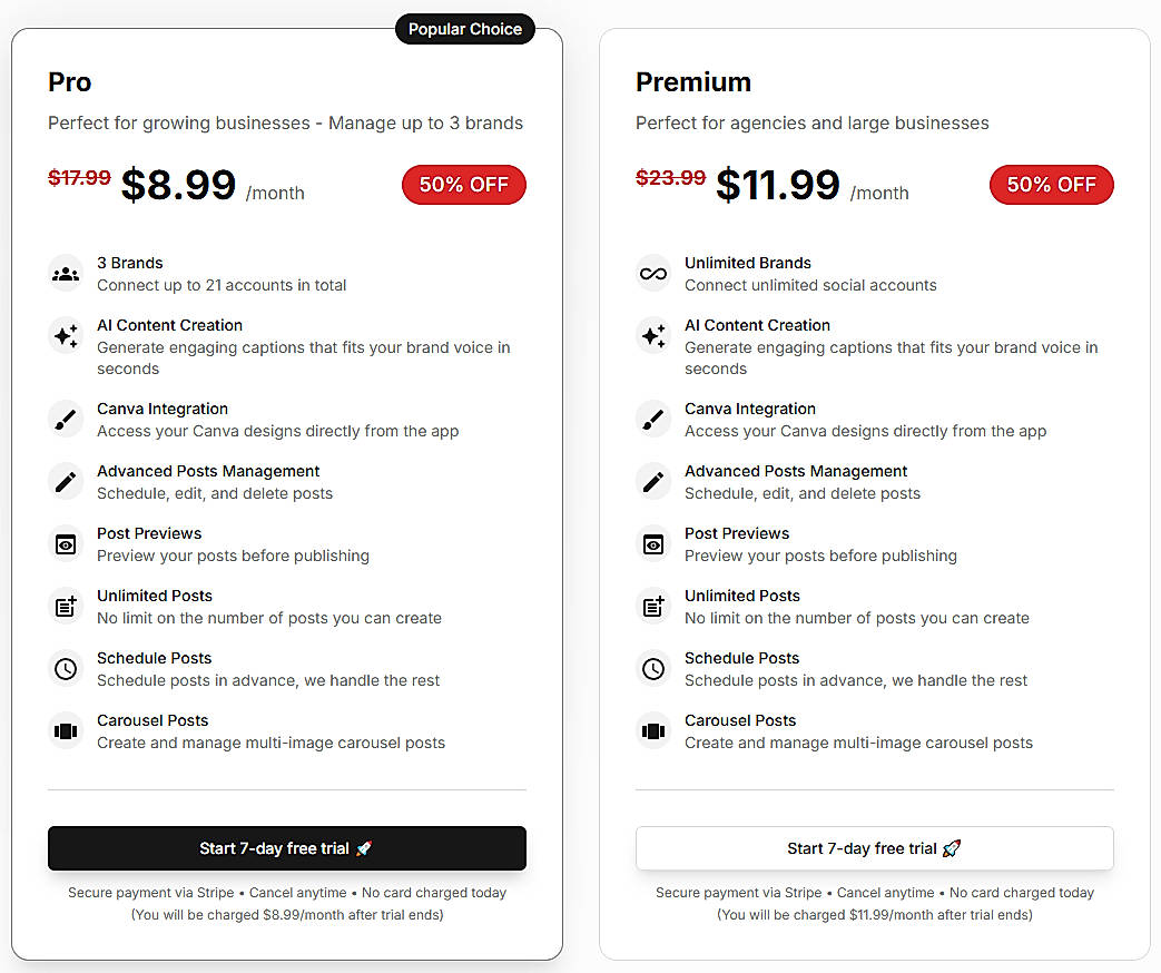 Pricing screenshot