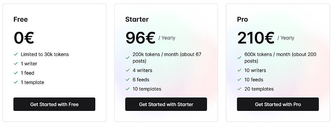 Pricing screenshot