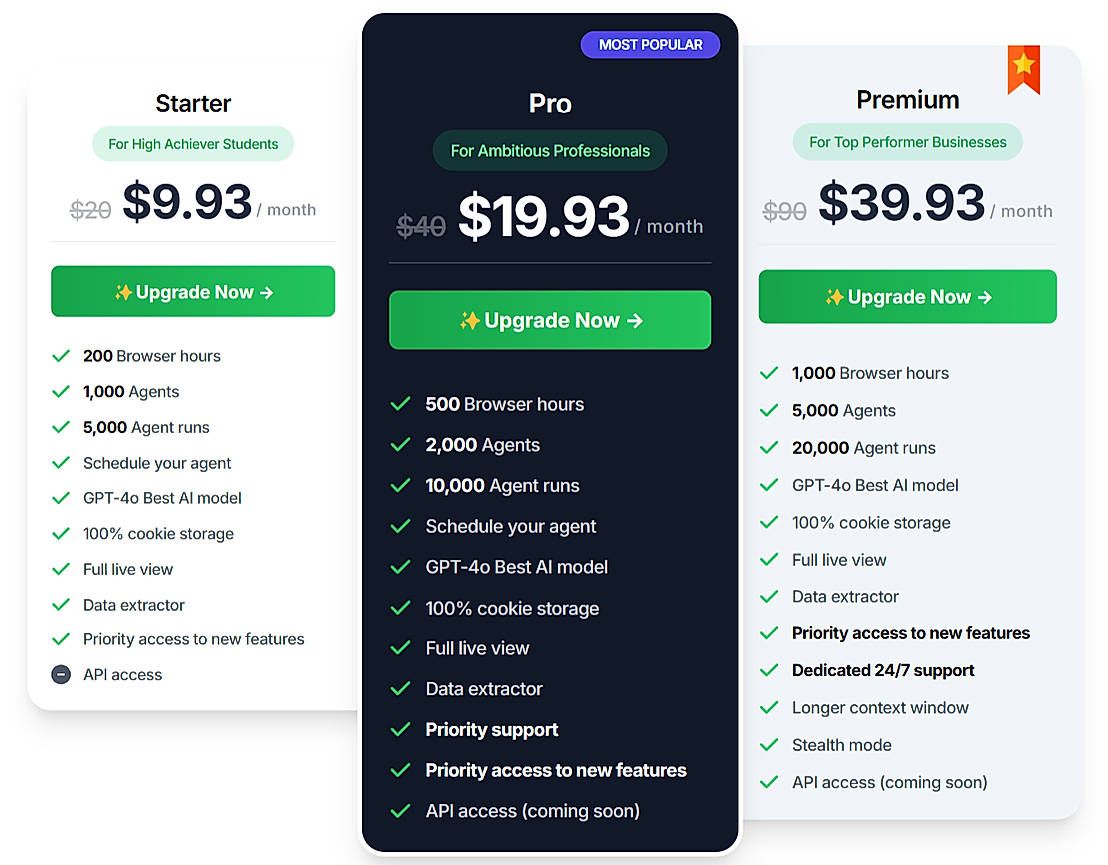 Pricing screenshot