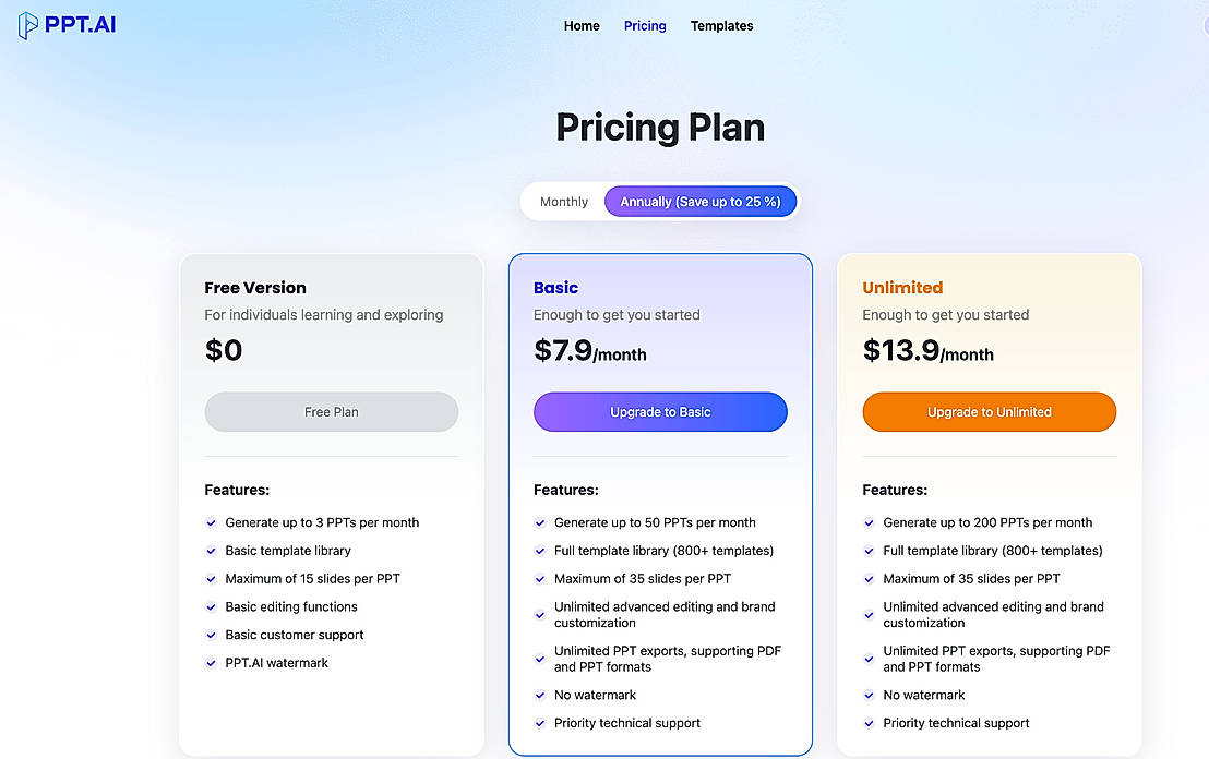 Pricing screenshot