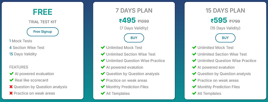 Pricing screenshot