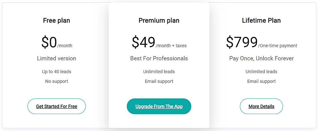 Pricing screenshot