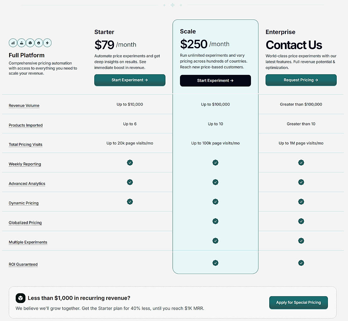 Pricing screenshot