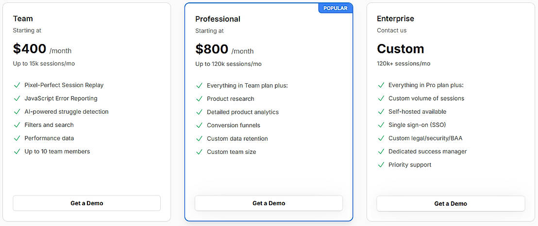 Pricing screenshot