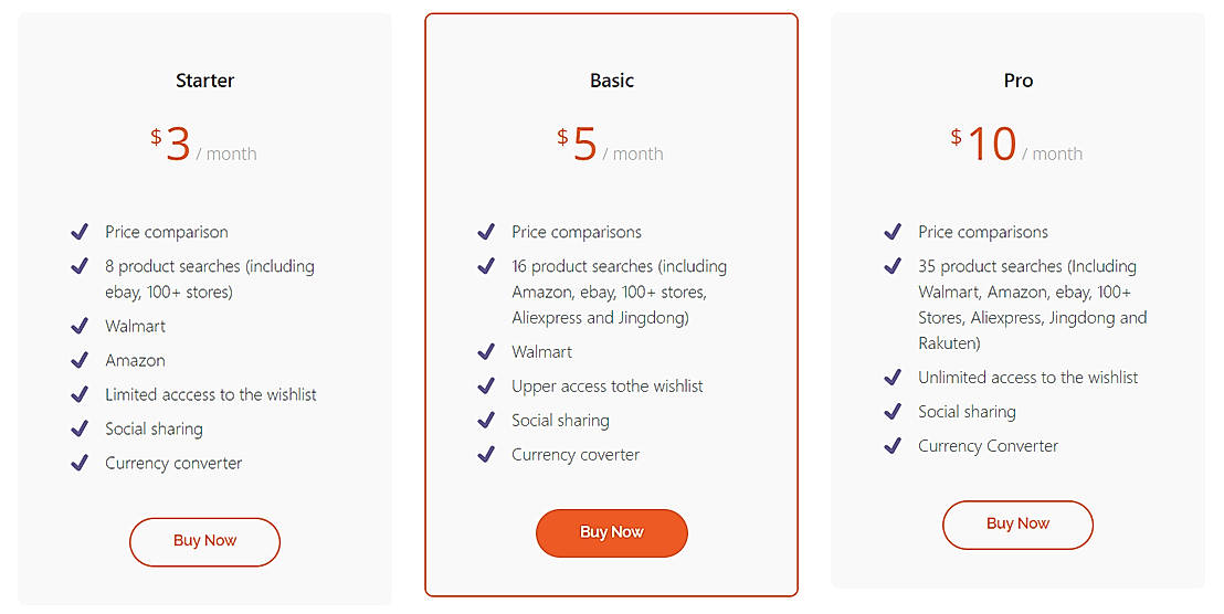 Pricing screenshot