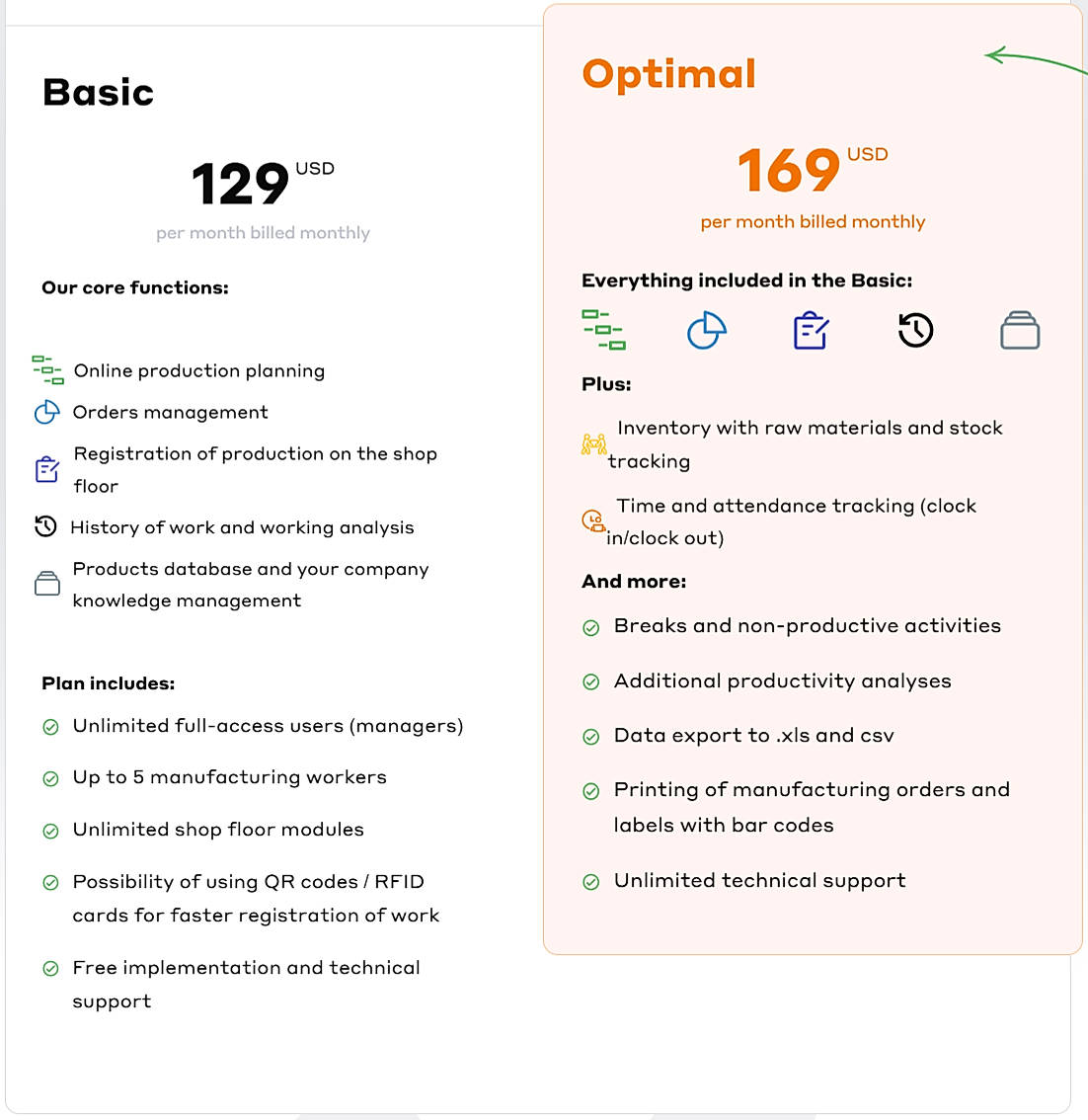 Pricing screenshot