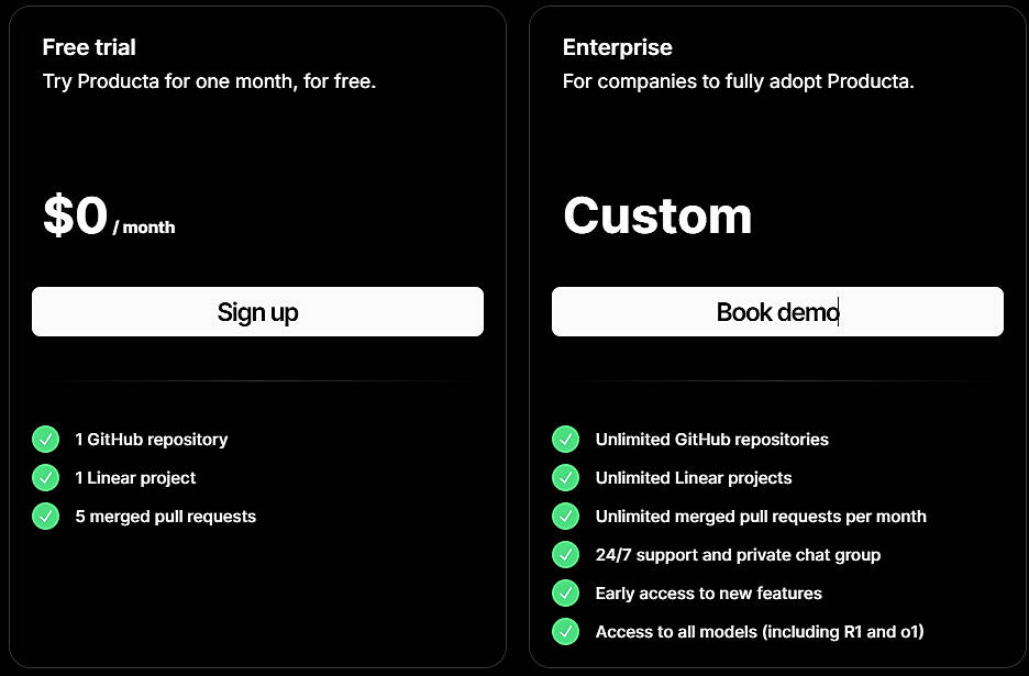 Pricing screenshot