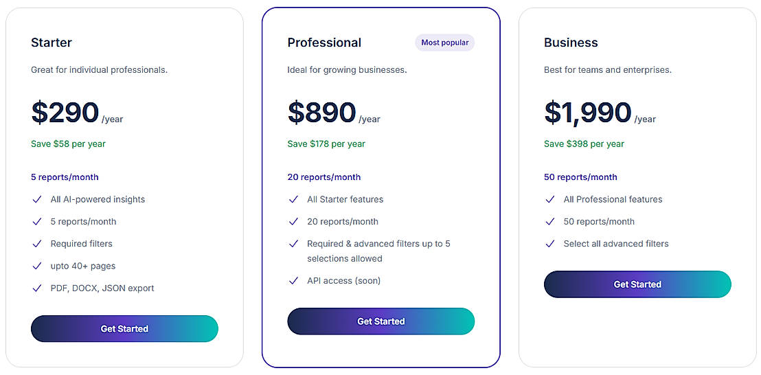 Pricing screenshot