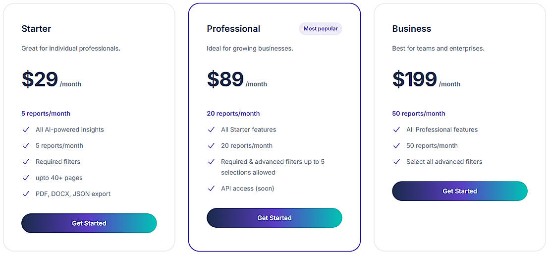 Pricing screenshot