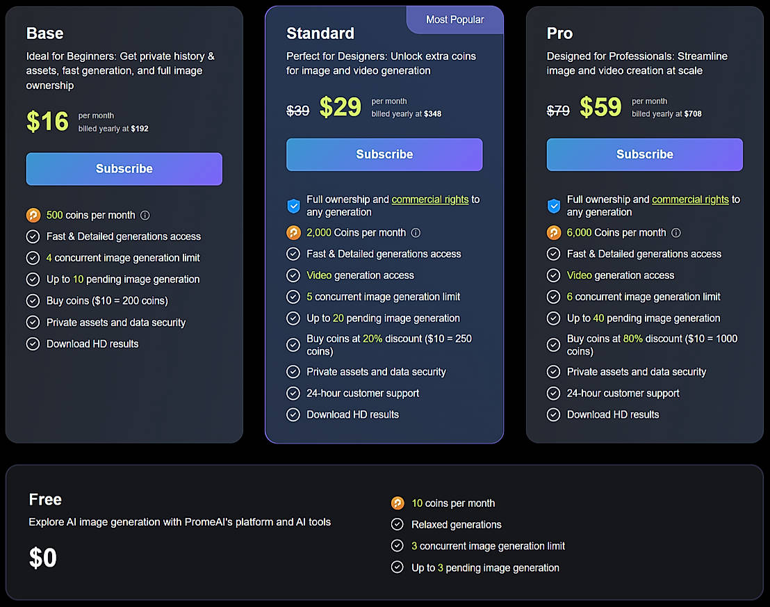 Pricing screenshot