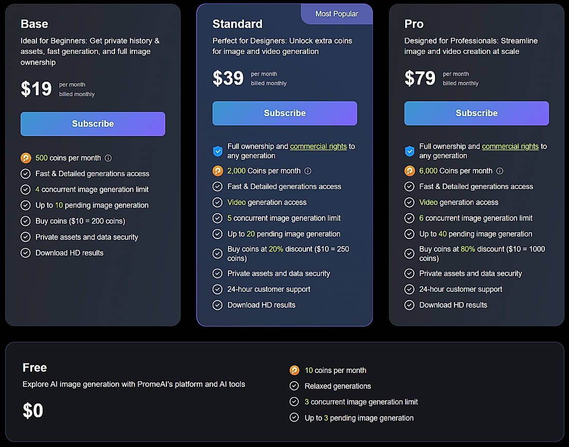 Pricing screenshot