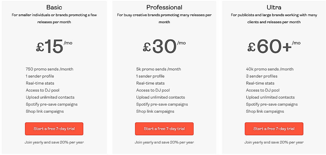 Pricing screenshot