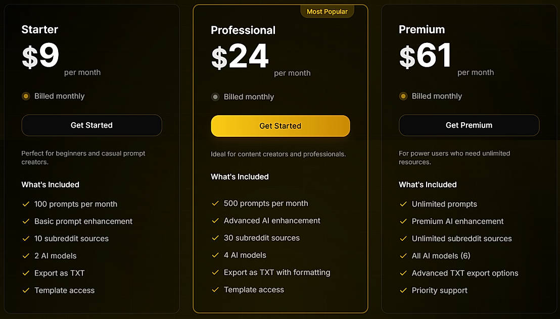 Pricing screenshot