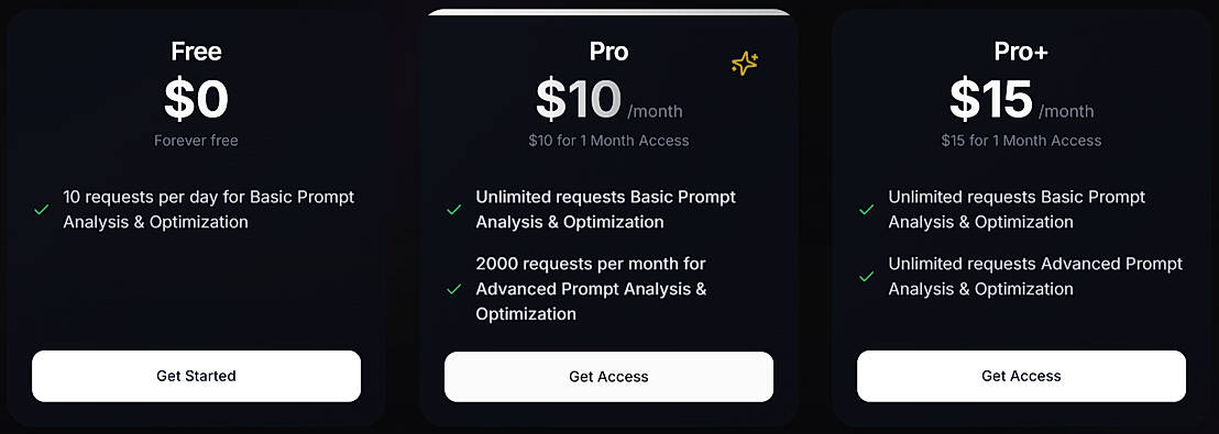 Pricing screenshot