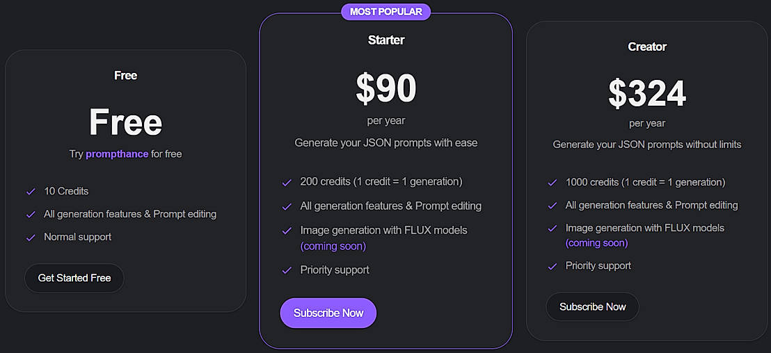 Pricing screenshot