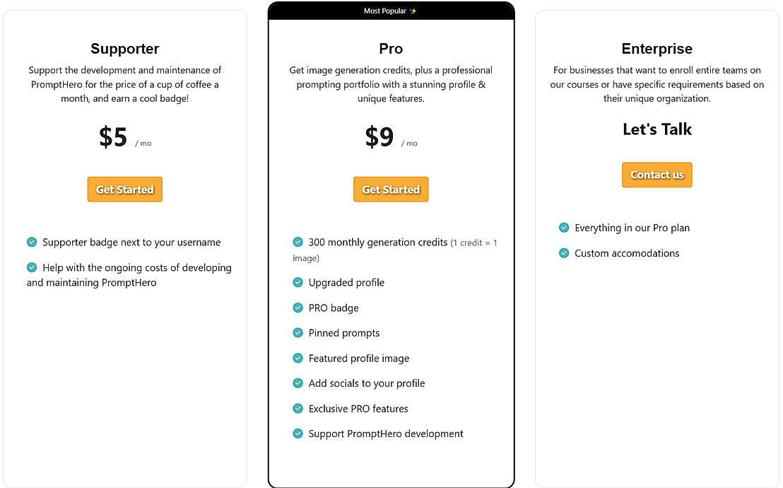 Pricing screenshot
