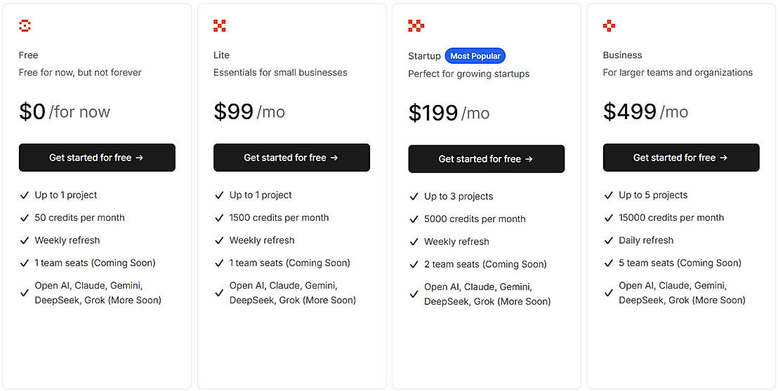Pricing screenshot