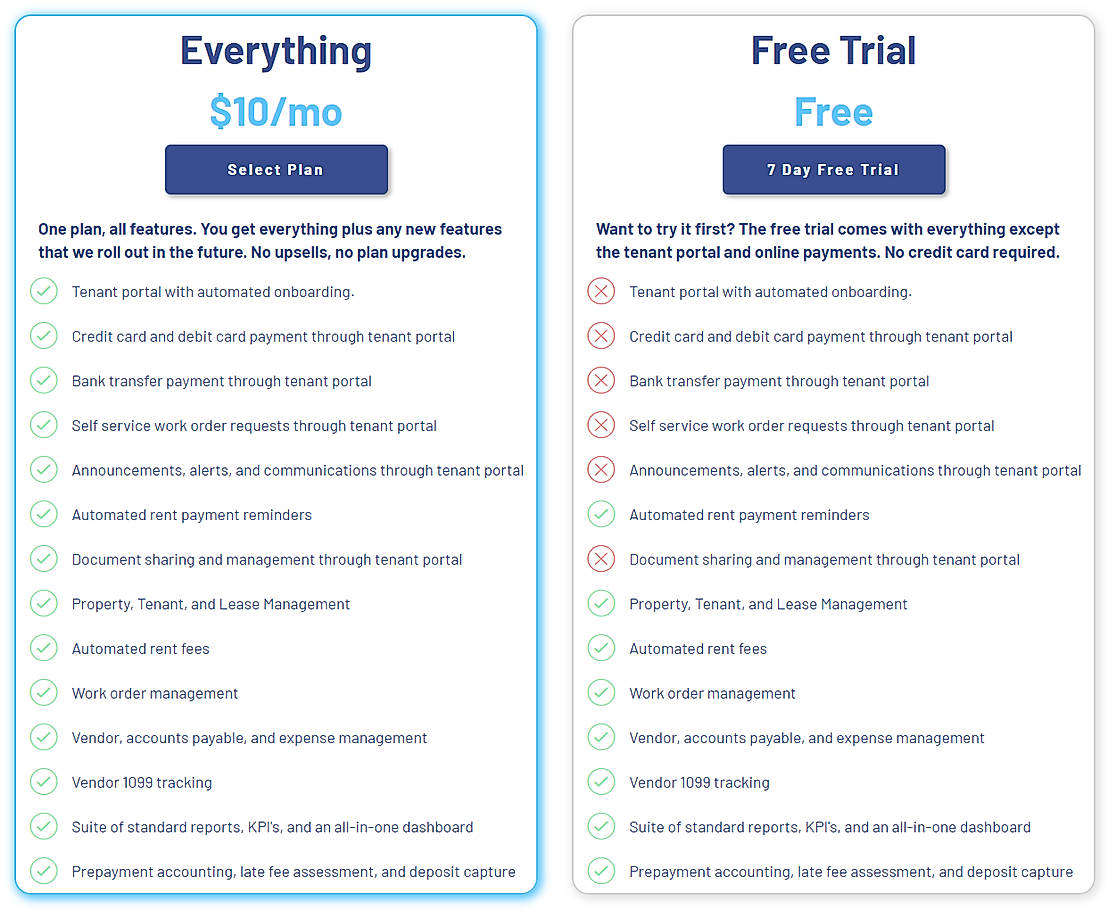 Pricing screenshot