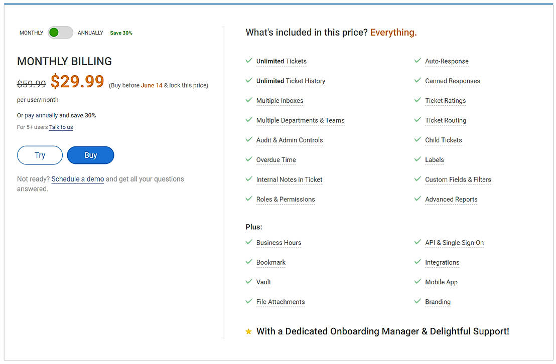Pricing screenshot