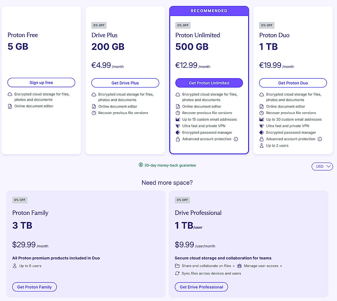 Pricing screenshot