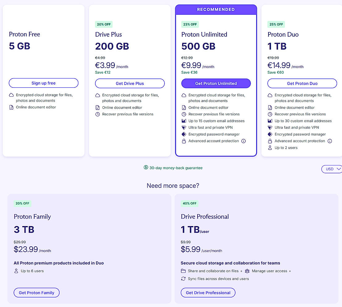 Pricing screenshot
