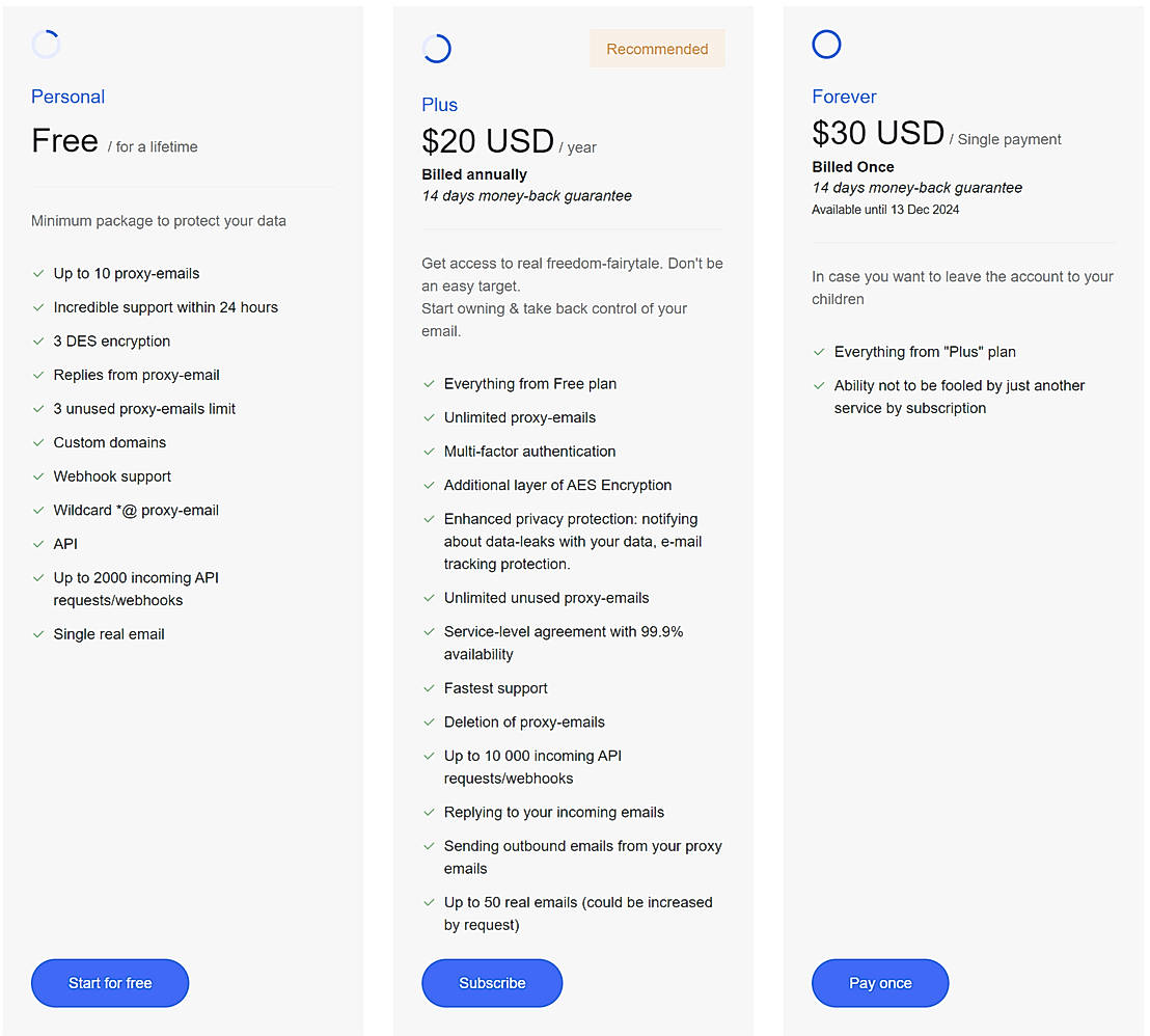 Pricing screenshot