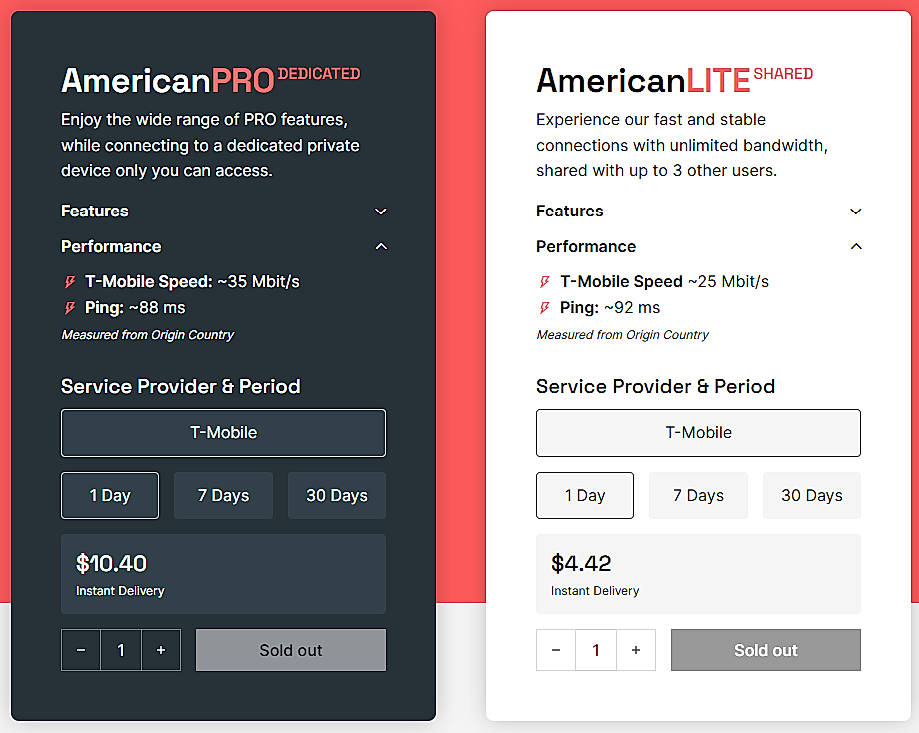 Pricing screenshot