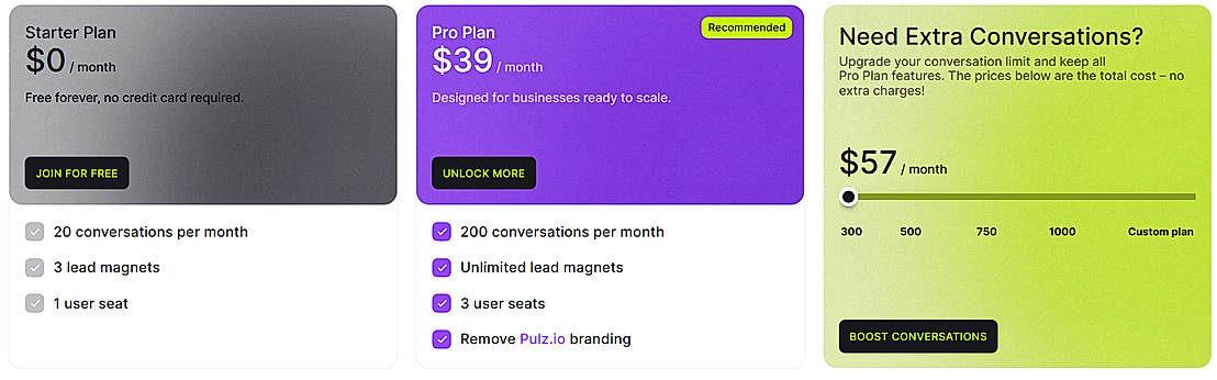 Pricing screenshot