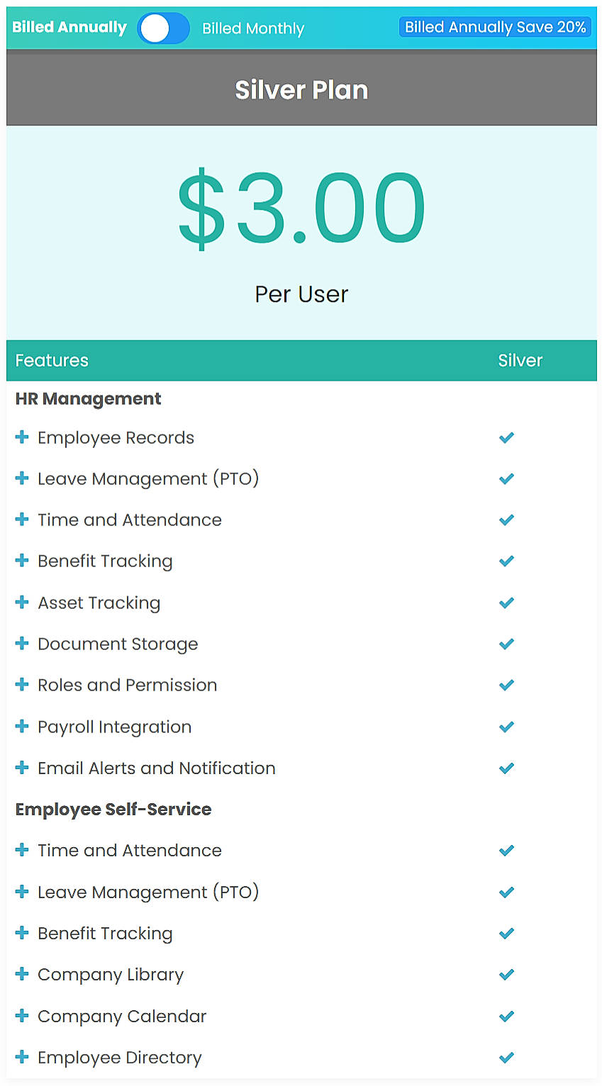 Pricing screenshot