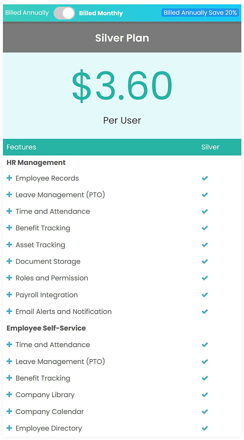 Pricing screenshot