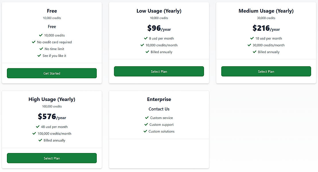 Pricing screenshot