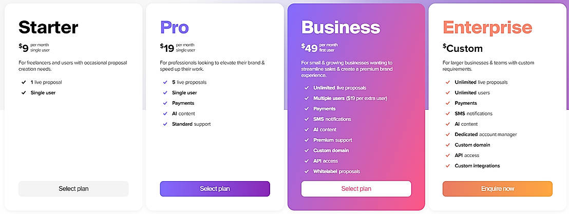 Pricing screenshot