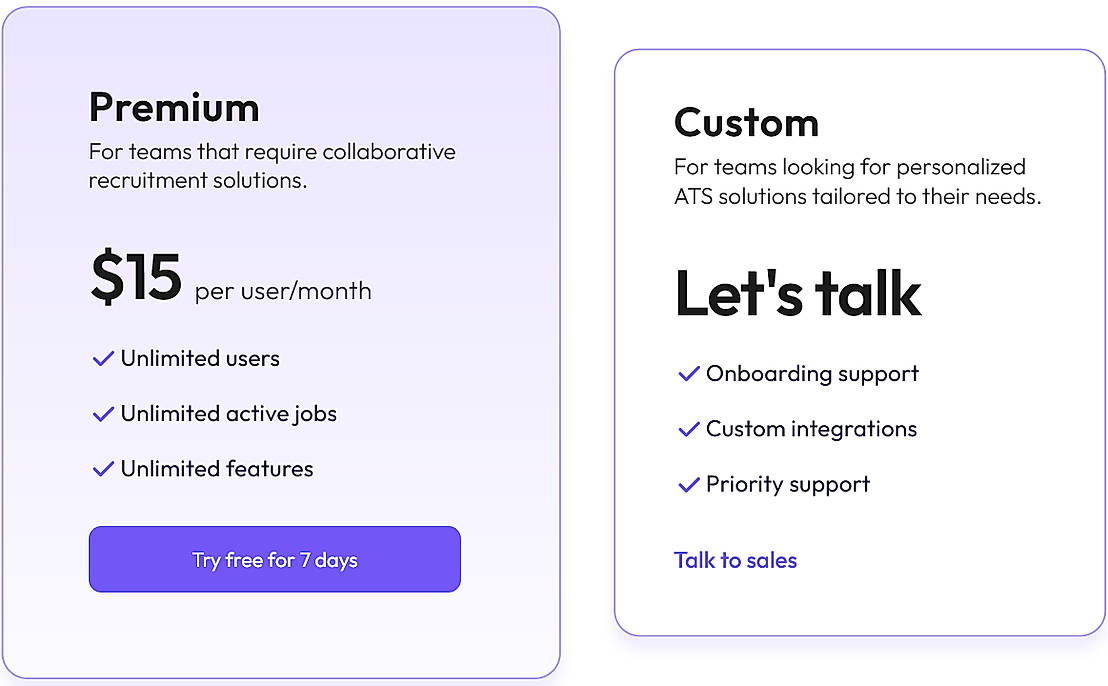 Pricing screenshot