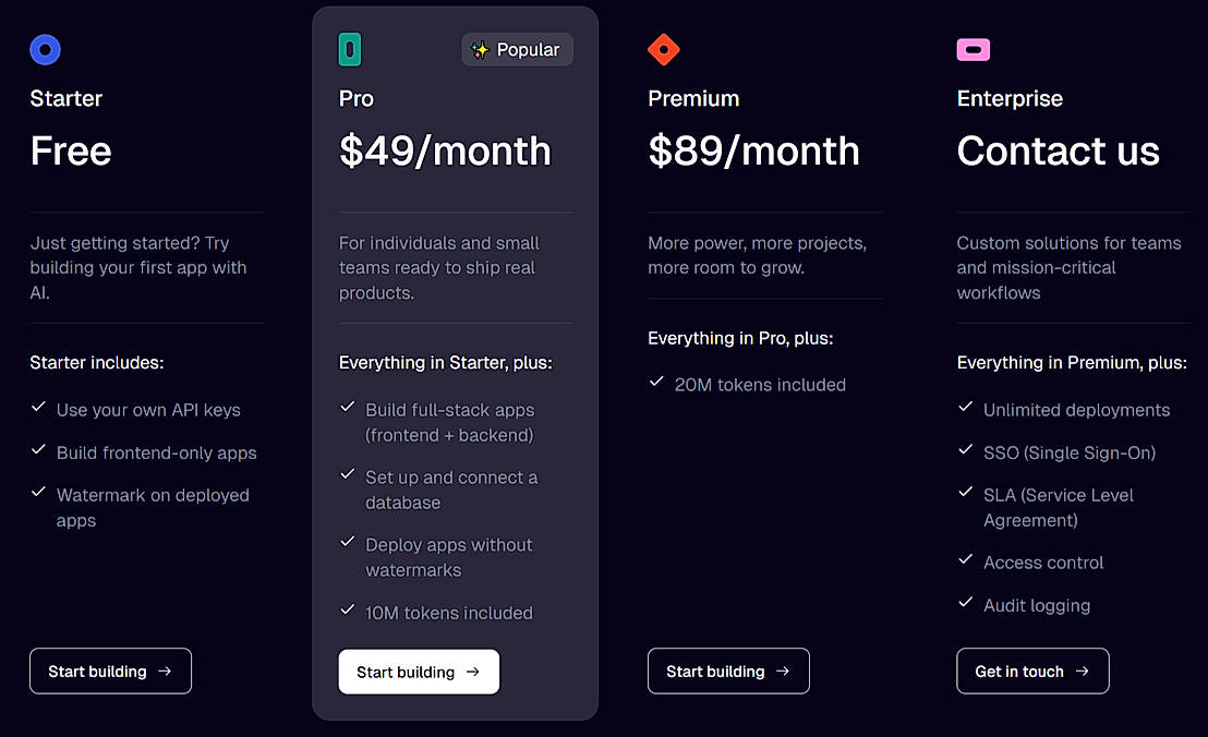 Pricing screenshot