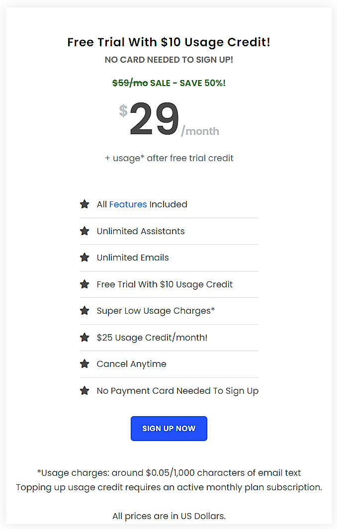 Pricing screenshot