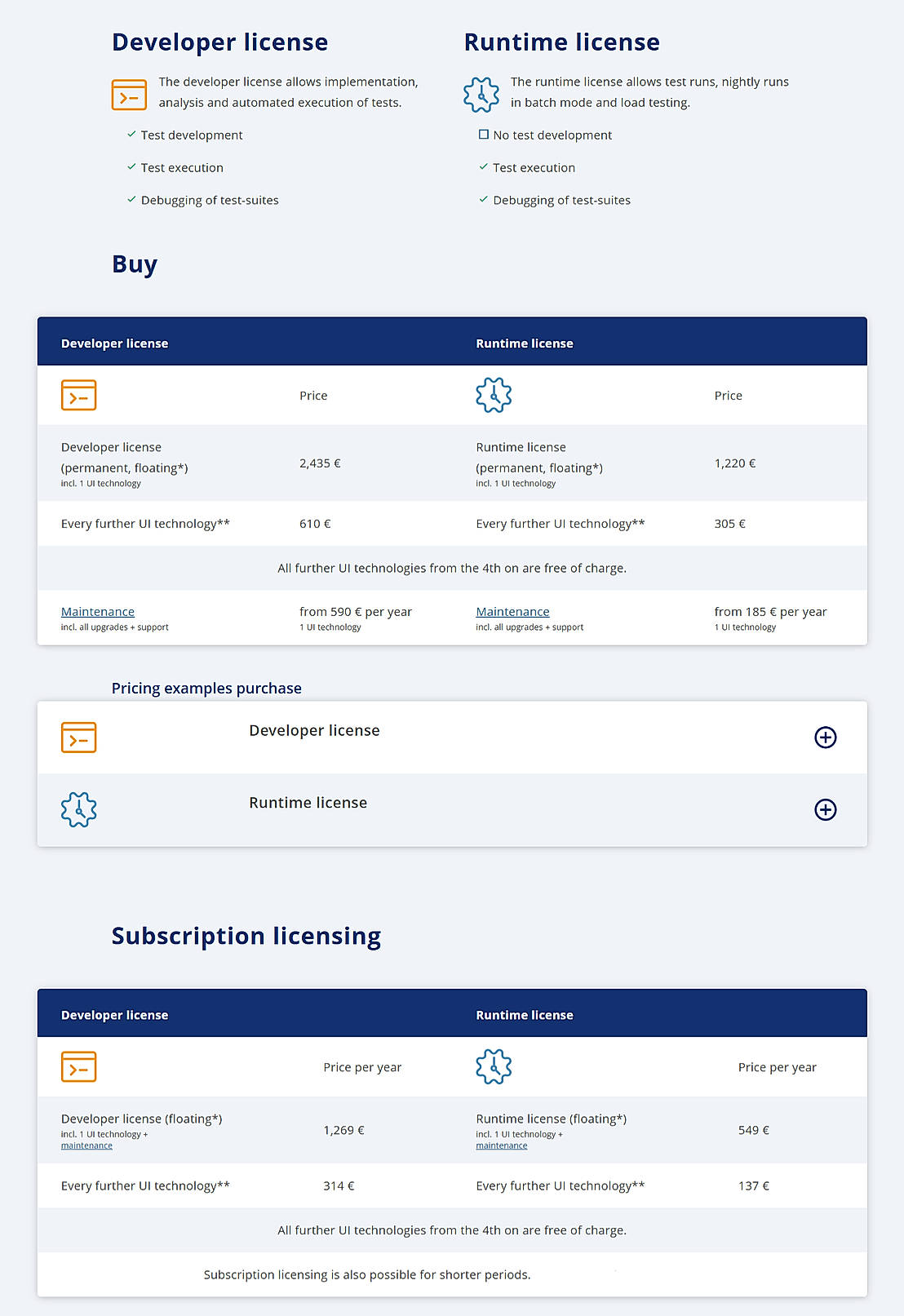 Pricing screenshot