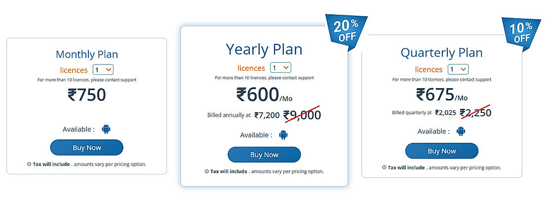 Pricing screenshot