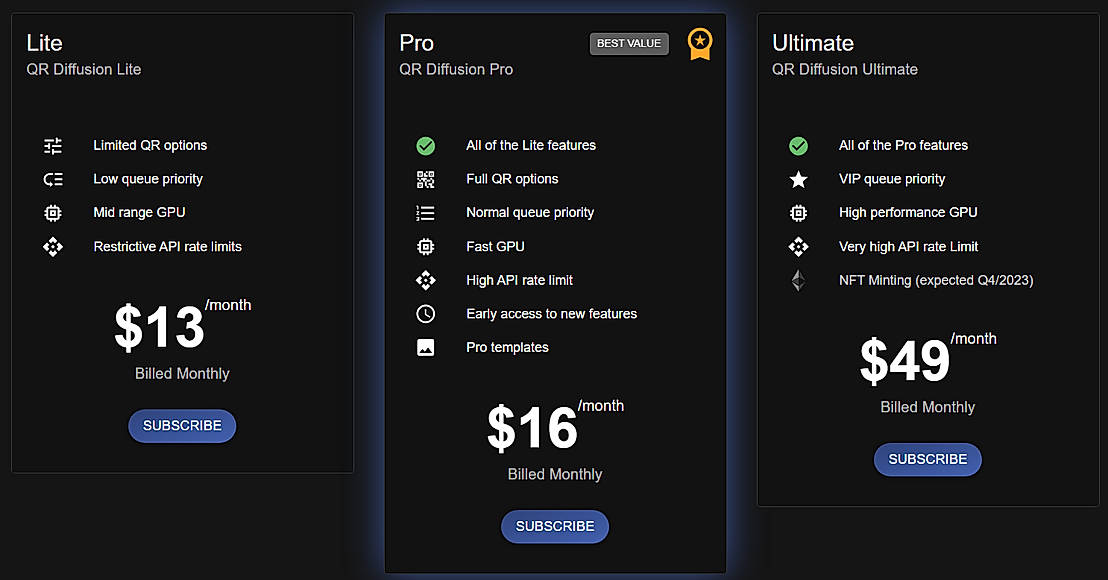 Pricing screenshot