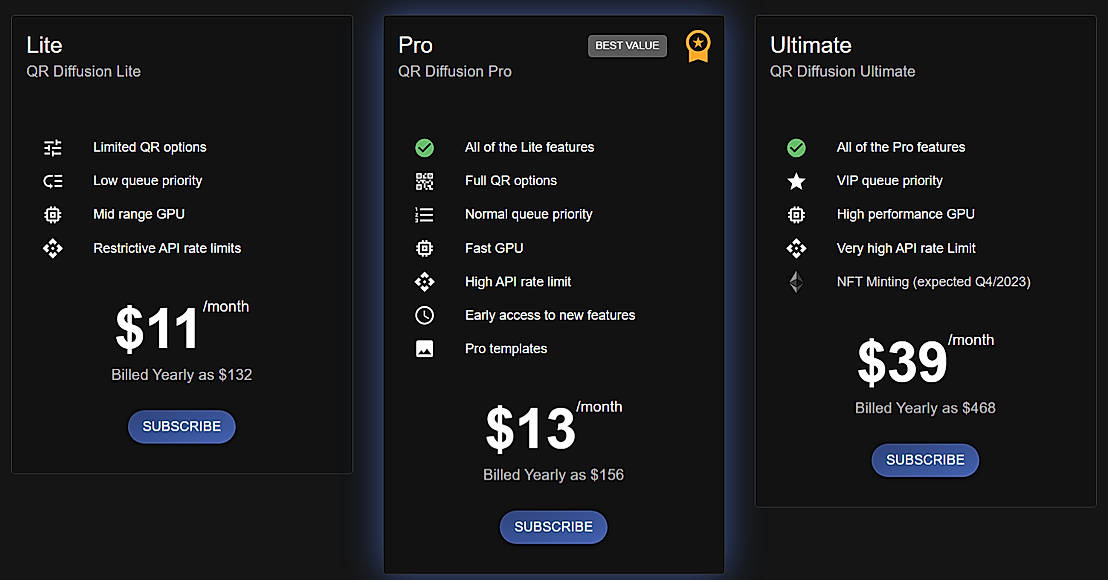 Pricing screenshot