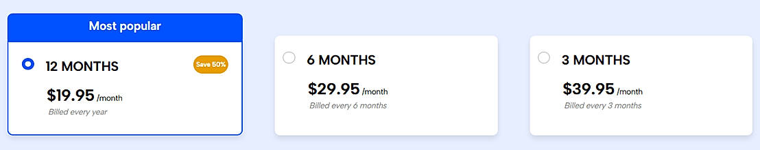 Pricing screenshot