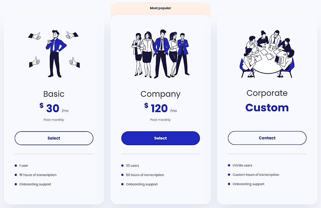 Pricing screenshot