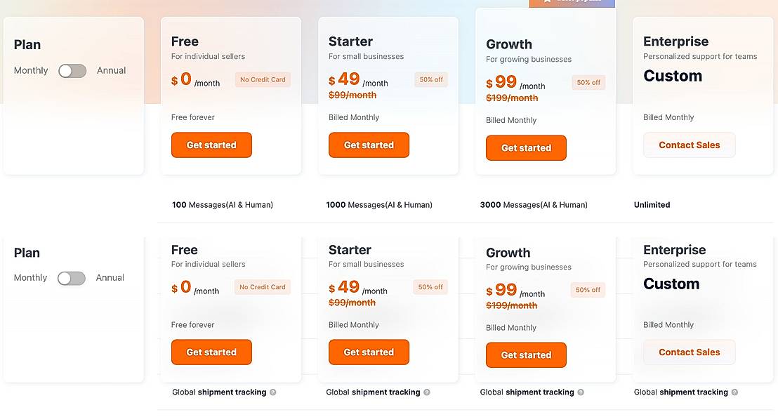 Pricing screenshot