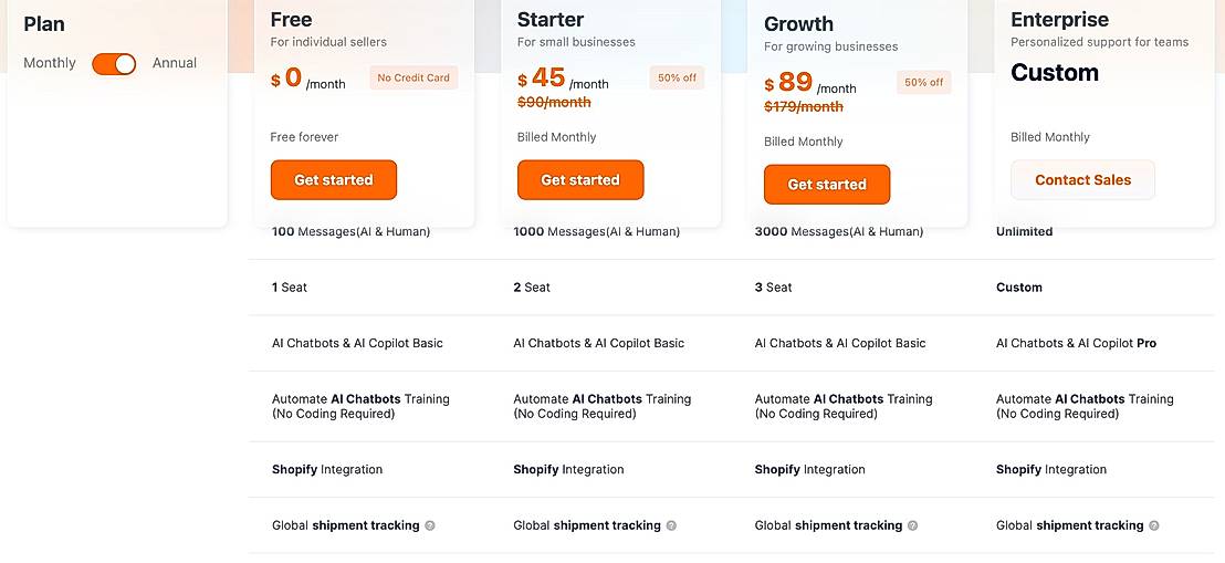 Pricing screenshot