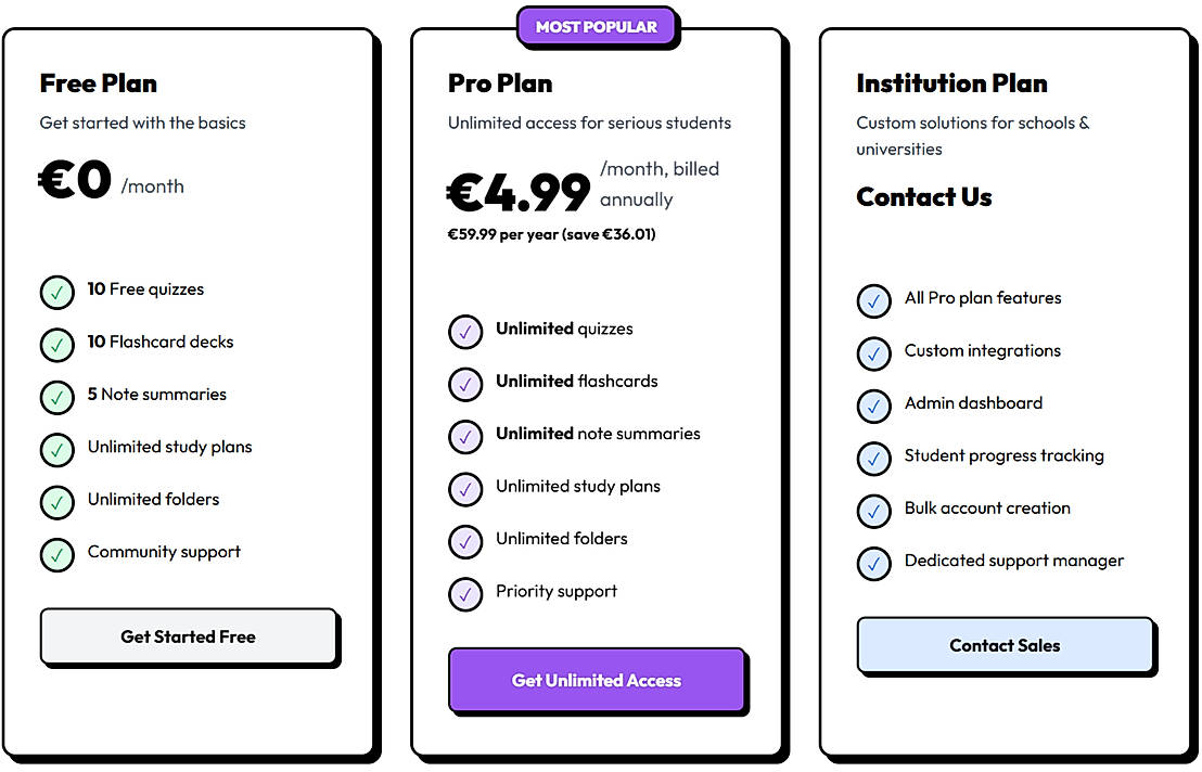 Pricing screenshot