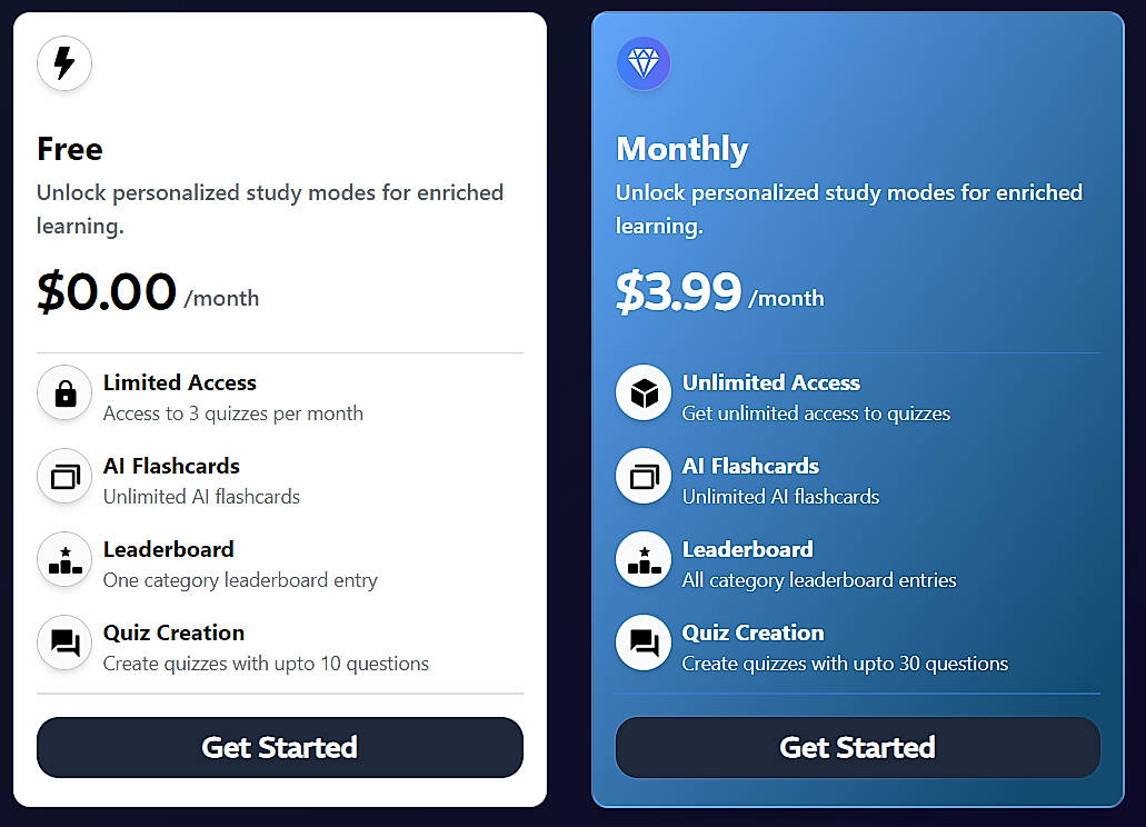 Pricing screenshot