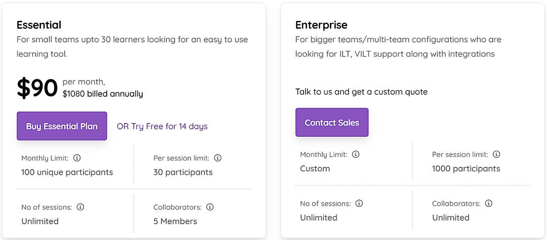 Pricing screenshot