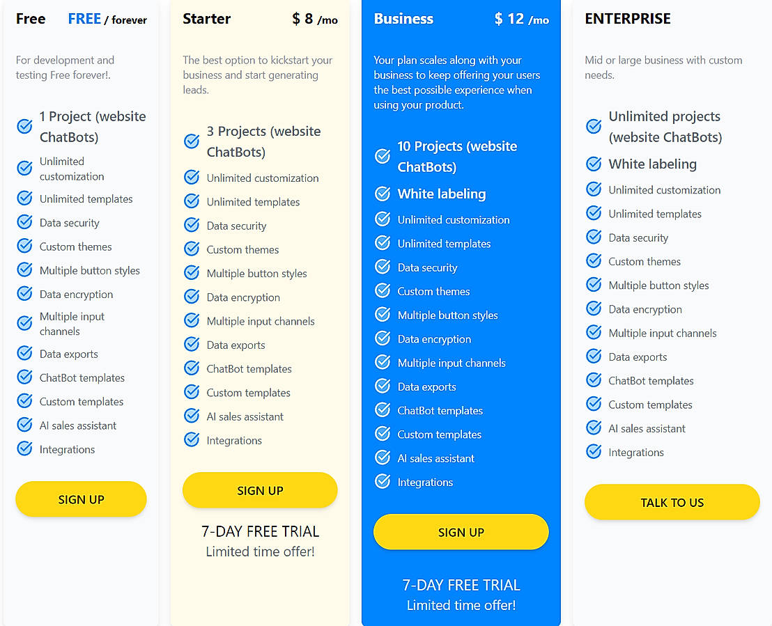 Pricing screenshot