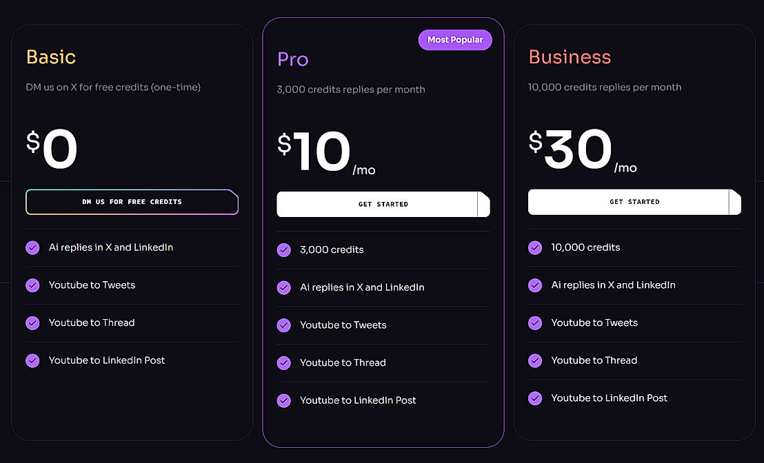 Pricing screenshot
