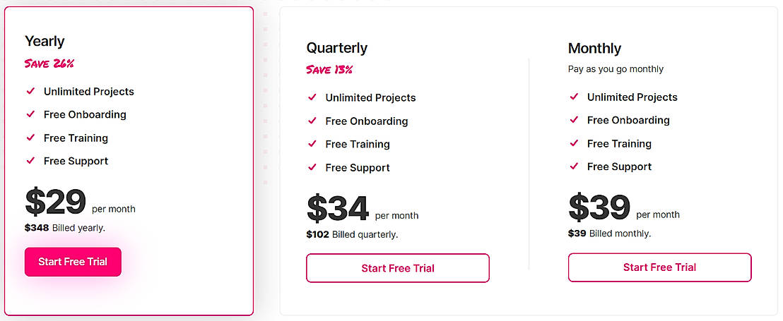 Pricing screenshot