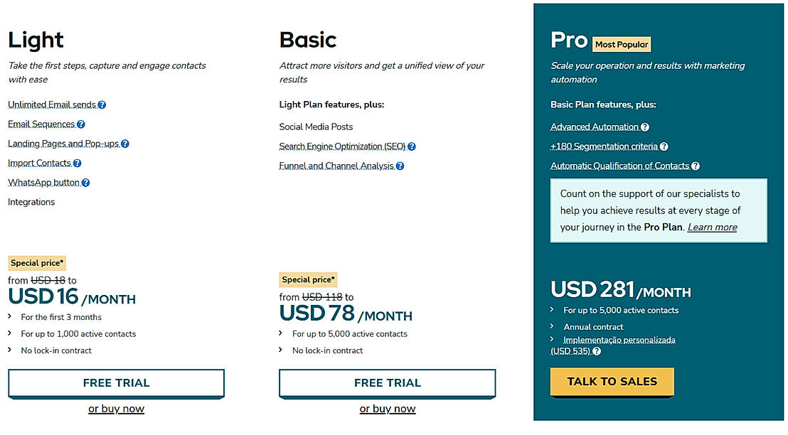 Pricing screenshot